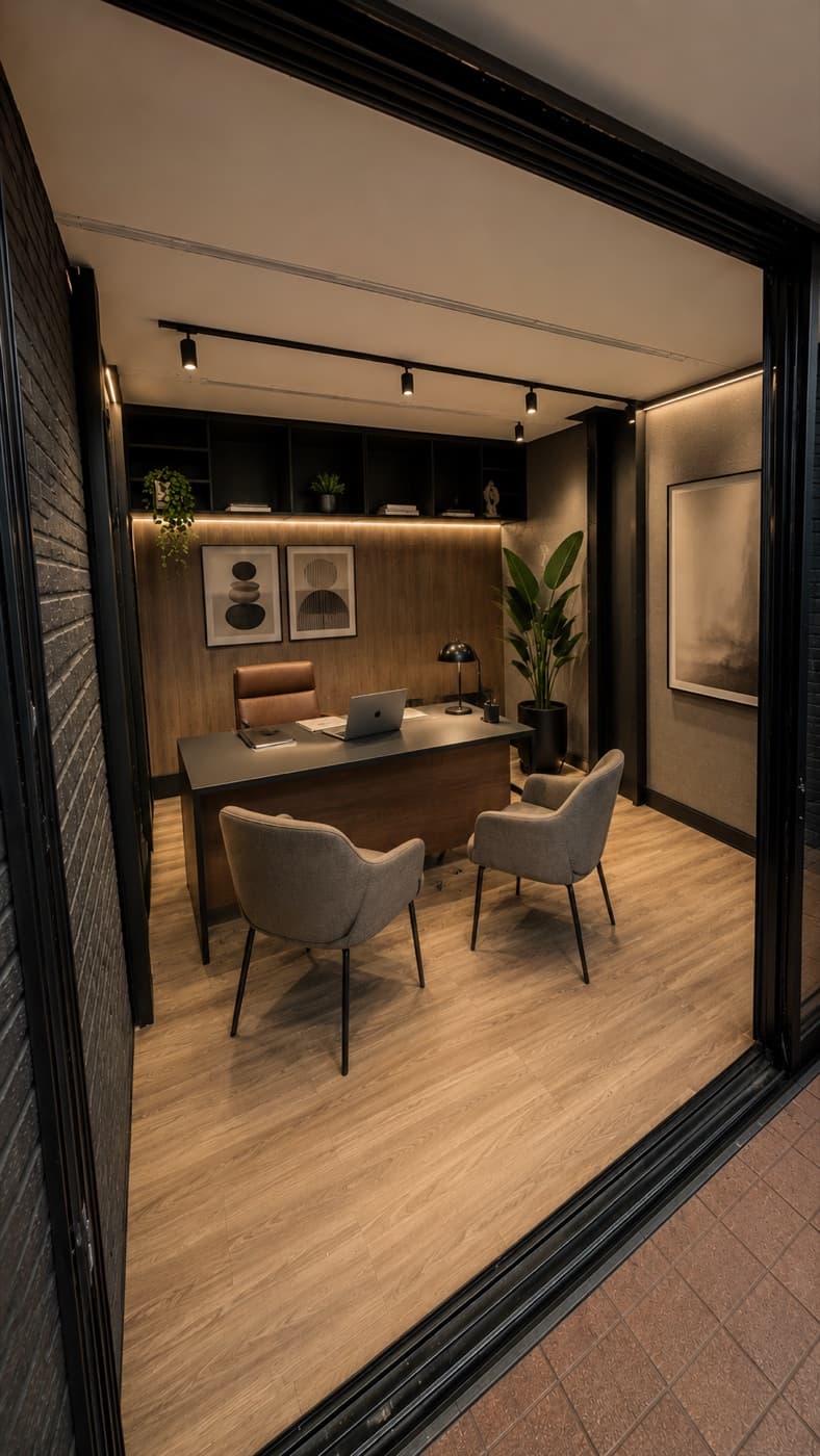 Interior del SUM Box equipado como oficina o consultorio